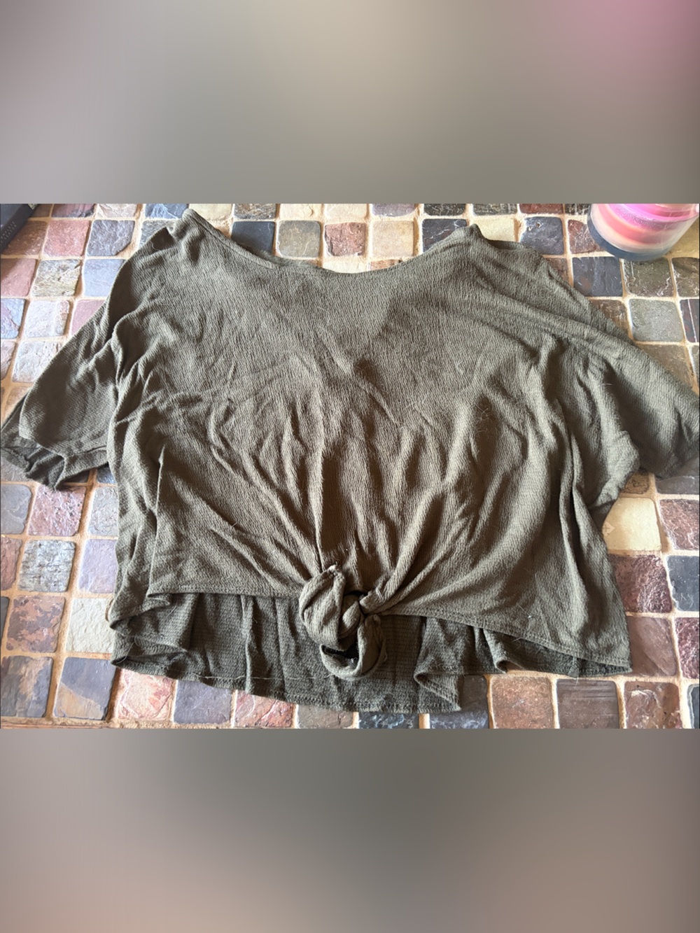 Iz Byer Olive Green Tie-Front Crop Top